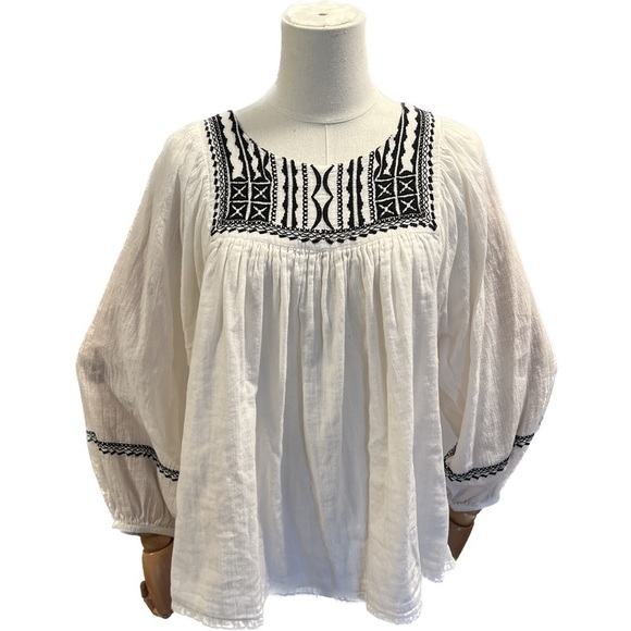 Velvet by Graham & Spencer Tops - velvet by graham & spencer white blouse black embroidered boho gauze intricate